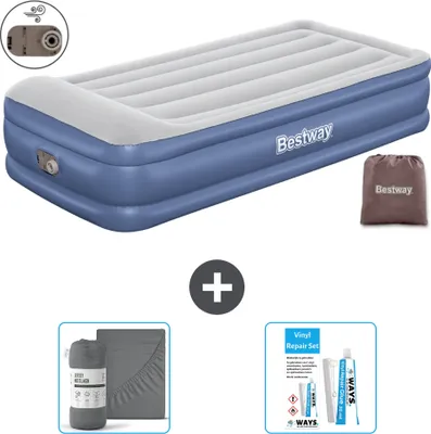 Produktbild von Bestway Luftmatratze - 1 Person - 97 x 191 x 46 cm - Grau/Blau - Inklusive Zubehör