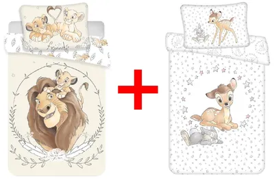 Produktbild von Disney König der Löwen + Bambi mit Klopfer Kinderbettwäsche, 100 x 135 cm, 2er-Set
