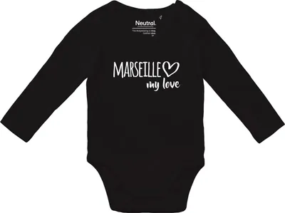 Produktbild von Huuraa Baby Body Marseille my love 62 Black  Baumwolle Fairtrade Langarmbody Geschenkidee