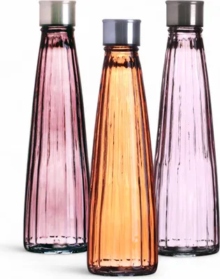 Produktbild von 3er Set Vintage Flasche Linear | Glas-Wasserflasche 750ml, Glasflasche