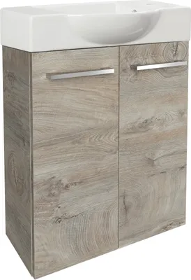 Produktbild von Fackelmann SBC STANFORD Gäste WC Set 2-teilig 55 cm, Braun hell, 2 Türen, Keramik Hahnloch rechts