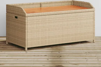 Produktbild von Bank mit Stauraum Beige 100x50x52 cm Poly Rattan Akazienholz 365951