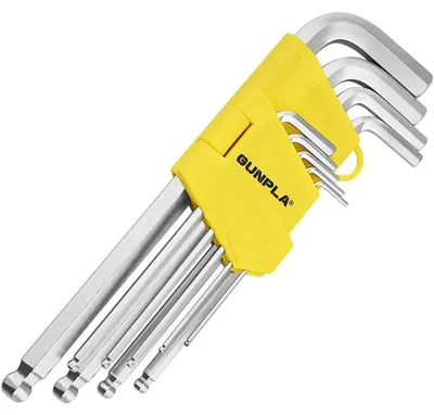 Immagine prodotto di Set di chiavi a Esagono esagonale da 9 pezzi, lunghezza standard, da 1,5 a 10 mm, con testa a sfera, in acciaio cromo-vanadio