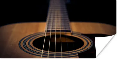 Produktbild von MuchoWow® Poster Nahaufnahme einer akustischen Gitarre auf schwarzem Hintergrund 80x40 cm - Wanddeko