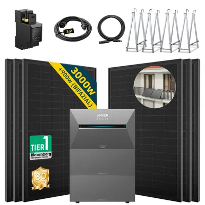 Produktbild von ALLDREI Balkonkraftwerke  mit Speicher Anker Solix Solarbank 3 E2700 Pro &BP2700*2,Komplettset mit 6x500W Bifazialer Solarpanel & Smarten Zähler