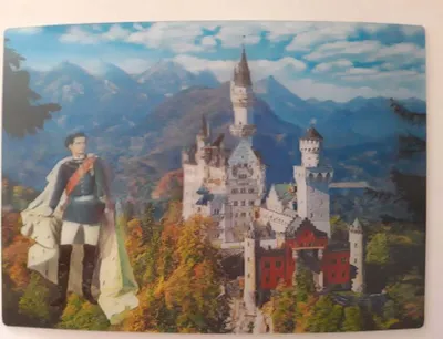 Produktbild von 3 D Ansichtskarte Schloß Neuschwanstein mit König Ludwig, Postkarte Wackelkarte Hologrammkarte, Bayern