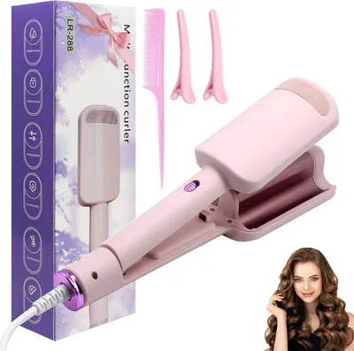 Produktbild von 32mm Welleneisen Lockenstab für Beach Waves, 4 Temperaturstufen 160–220℃, Ionen-Technologie, ergonomisch, alle Haartypen, rosa, sicher & einfach
