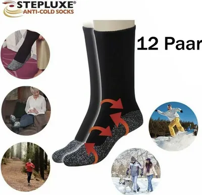 Produktbild von Stepluxe® Anti-Cold Socks 12er Pack - Thermosocken mit Aluminiumfaser, 36-44, Socken halten die Füße trocken und warm, Wintersocken, uni