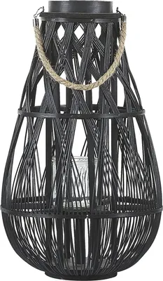 Produktbild von BELIANI Laterne Schwarz 34 x 56 cm Glas mit Holz Kerzenhalter Dekorativ Gebogene Form Modern