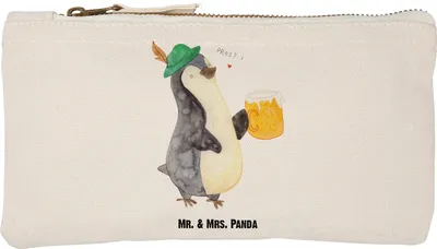 Produktbild von Mr. & Mrs. Panda Kosmetiktasche Pinguin Bier Größe S Klein - Weiß - Geschenk, Mäppchen, Beschwippst, , Pinguine, kosmetiktäschchen, Federtasche, Federmappe