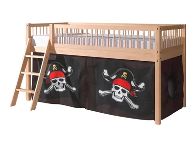 Produktbild von VIPACK - FAGUS halbhohes Bett 90 x 200 cm, inkl. Lattenrost, mit Textilset "Caribian Pirate", Ausf. Buche massiv natur