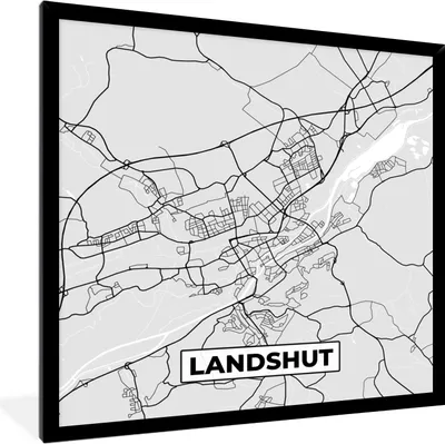 Produktbild von MuchoWow® Gerahmtes Poster Karte - Deutschland - Landshut - Karte - Stadtplan 40x40 cm - Poster mit Schwarzem Bilderrahmen Wandposter Rahmen Foto Bilder - Mit Rahmen - Wanddekoration Schlafzimmer