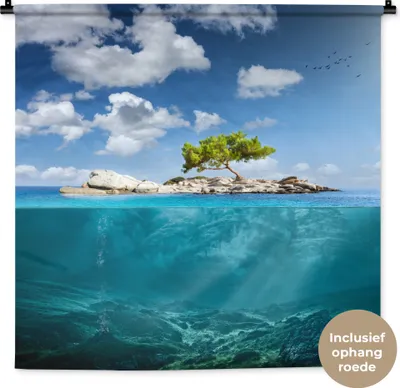 Produktbild von MuchoWow® Wandteppich Wandbehang Meer - Baum - Insel 90x90 cm Tapisserie Dekoration Wandtuch - Wandaufhänger