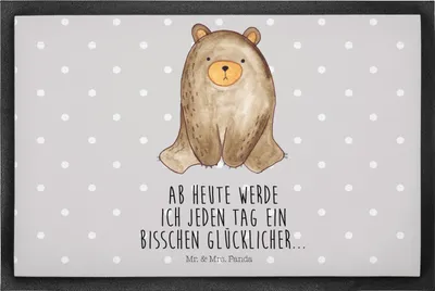 Produktbild von Mr. & Mrs. Panda Fußmatte Bär sitzend 50 x 75 cm - Grau Pastell - Geschenk, Schmutzmatte, Bodenvorleger, Schmutzfangteppich, Teddy, Schuhabstreifer, Schmutzfangmatte