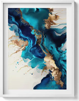 Produktbild von Flüssige Abstraktion mit Gold– Wandbild mit Rahmen – Gerahmtes Bild  – Wanddekoration – 60x80 cm –  Weiß Rahmen