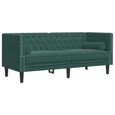 Image de Canapé Chesterfield avec traversins 2 places vert foncé velours