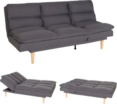 Zdjęcie produktu dla Sofa rozkładana HWC-M79, sofa rozkładana dla gości, powierzchnia spania 180x110cm ~ tkanina/tekstylia ciemnoszary