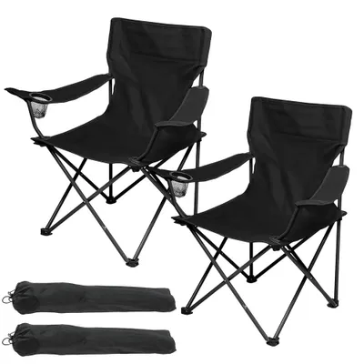 Produktbild von Juksun 2X Faltstuhl SCHWARZ Campingstuhl Anglerstuhl mit Getränkehalter & Tragetasche - Anglersessel klappbar - Klappstuhl Gartenstuhl Faltstuhl