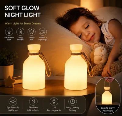Produktbild von 2er Tischlampe kabellos mit Fernbedienung,Tragbare LED Nachtlicht,16Farben,Aufhängbar dimmbare Campinglampen,USB-Aufladung Nachttischlampe wasserdicht