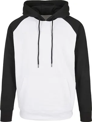 Produktbild von Build Your Brand Basic BB005 | Basic Raglan Hoody Kängurutasche - Farbe: White/Black - Größe: 5XL