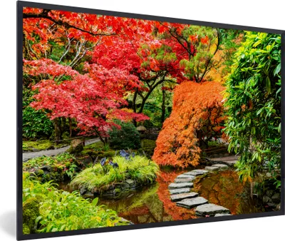 Produktbild von MuchoWow® Gerahmtes Poster Bäume - Japanisch - Steine - Weg - Natur 60x40 cm - Poster mit Schwarzem Bilderrahmen Wandposter Rahmen Foto Bilder - Printing - Wanddeko Schlafzimmer