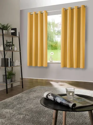 Produktbild von heimtexland ® 1 Paar Verdunklungsvorhänge Thermovorhang Verdunkelungsgardine Isolierend - Gesund Wohnen Ösenschal Typ139 Gelb HxB 145 x 135 cm