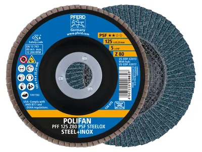 Immagine prodotto di PFERD TOOLS POLIFAN rondella dentata PFF linea universale in corindone zirconio piatto PSF STEELOX acciaio/acciaio inox
