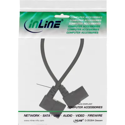 Produktbild von InLine Netzkabel Kaltgeräteverlängerung, C13 auf C14, 90° abgewinkelt, 0,5m, 0,5 m, C13-Koppler, C14-Koppler