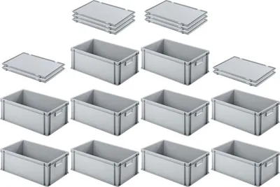 Produktbild von SuperSparSet 10x Eurobehälter mit geschlossenem Griff und Scharnierdeckel | HxBxT 22x40x60cm | 38 Liter | Grau | Eurobox, Transportbox, Transportbehälter, Stapelbehälter