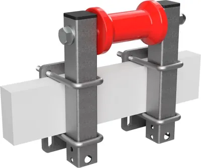 Produktbild von Polyurethan Kielrolle mit Stützen Sliprolle Bootstrailer Sliphilfe Spulenform verzinkt SUPROD, B=125, L=250 mm, rot