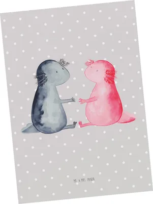 Produktbild von Mr. & Mrs. Panda Grußkarte Axolotl Liebe - Grau Pastell - Geschenk, Fotokarte, Lurch, Liebesbeweis, Ansichtskarte, Postkarten, Kunstkarten, Postkarte, Valentinstag