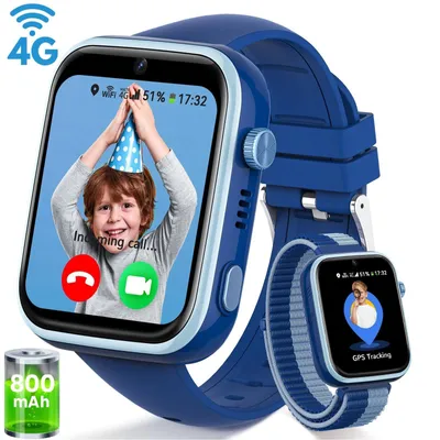 Produktbild von 4G Smartwatch Kinder mit GPS und Video Telefonfunktionen, Schulmodus, SOS, SIM-Telefon Uhr, mit Kamera, Wecker, IP68 Wasserdicht, Kinder Smart Watch