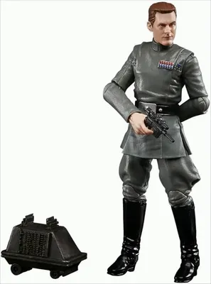 A Star Wars action figure of Vice Admiral Rampart with a small droid accessory.
