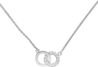 Produktbild von Collier Ankerkette zwei Ringe mit 13 Diamanten Brillanten 585 Gold Weißgold 45cm