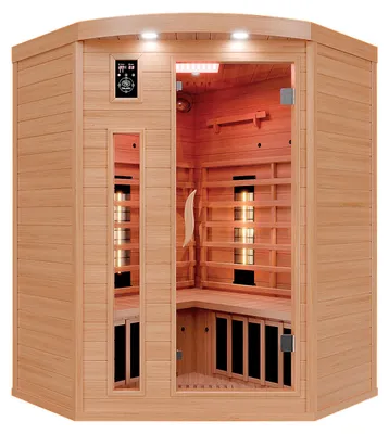 Zdjęcie produktu dla Kabina na podczerwień Dewello, sauna na podczerwień LAKEFIELD 140 cm x 140 cm, w zestawie promienniki pełnego spektrum oraz promienniki podłogowe