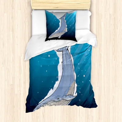 Produktbild von ABAKUHAUS Wal Mantele, Walschutz Fische Schwimmen, Milbensicher Allergiker geeignet mit Kissenbezügen, 135 cm x 200 cm - 80 x 80 cm, Mehrfarbig