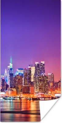 Produktbild von MuchoWow® Poster New York - Skyline - Lila 60x120 cm - Wandschmuck