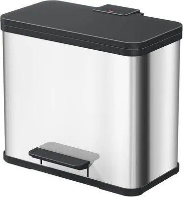 Produktbild von Öko trio Plus L Tret-Mülltrenner - freistehender 3 x 9 Liter Dreifachmülleimer aus Edelstahl - Mülltrennsystem mit soft close Deckel - 3-fach Abfalltrenner für die Küche | Trio Plus L, Volumen 3 x 9 l, Edelstahl