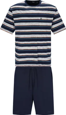 Image de Pyjama court pour homme Hajo - Klima-Light, col rond, pyjama, shorty, mélange coton bleu/gris L
