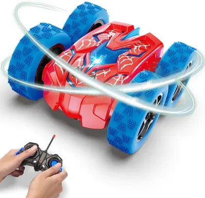 Image de Voiture télécommandée dès 3 ans – Voiture RC avec figures acrobatiques à 360°, éclairage LED, déplacement bidirectionnel, voiture jouet rechargeable pour enfants – Adaptée pour une utilisation en intérieur et en extérieur – Idée cadeau pour garçons et filles
