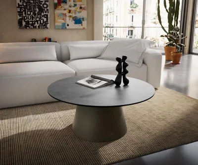 Produktbild von DELIFE Couchtisch Edge Rund 90x90 cm Keramik Beton Grau Borna Effektfinish Titan