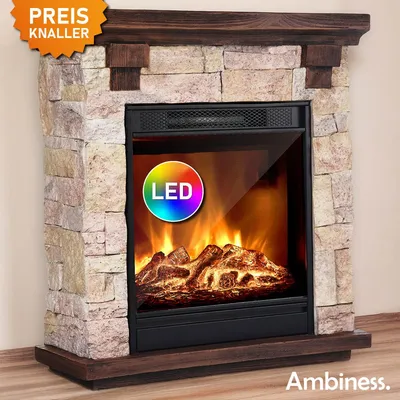 Produktbild von Ambiness Elektrokamin Terrano | 2 Heizstufen 1000W & 2000W | LED - 3D Flammeneffekt | inkl. Fernbedienung Timer & Thermostat | Überhitzungsschutz | gehärtetes Glas