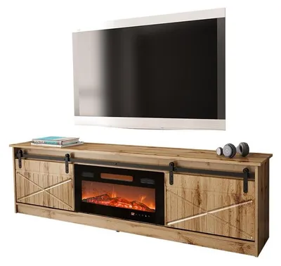 Produktbild von Mirjan24 TV-Lowboard Granero mit Elektrischem Kamin, Stilvoll TV Schrank, Realistische LED-Flamme (Farbe: Wotan, mit Kamin Schwarz)