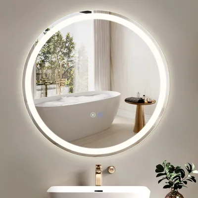 Image de ZMH Miroir de salle de bain Miroir de salle de bain avec éclairage LED Miroir de salle de bain rond Miroir mural Salle de bain 60 cm Miroir lumineux Intensité variable 3000K-6500K