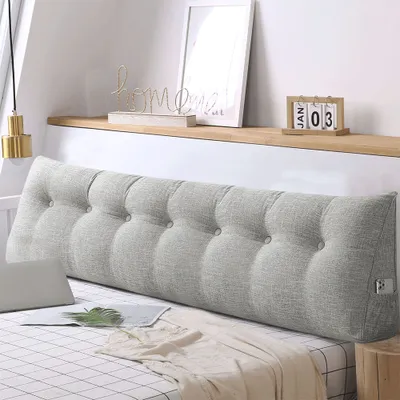 Produktbild von DazHom Keilkissen, Leinen, Grau, 200cm, waschbar, für Bett und Sofa, als Rückenkissen, Lesekissen, Nackenstützkissen und Bettkopfteil, dreieckig zur Rücken- und Schulterentlastung, mit abnehmbarem Bezug