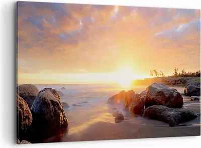 Produktbild von Bild auf Leinwand - Leinwandbild - Meer Strand Felsen - 100x70cm - Wand Bild - Wanddeko - Leinwanddruck - Bilder - Kunstdruck - Wanddekoration - Leinwand bilder - Wandkunst - AA100x70-3649