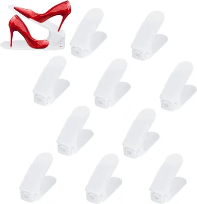 Immagine prodotto di QEENTOE - Set di 30 scaffali regolabili per scarpe, impilabili/organizzatori per scarpe, con 3 livelli regolabili in altezza, salvaspazio, in plastica antiscivolo, colore bianco