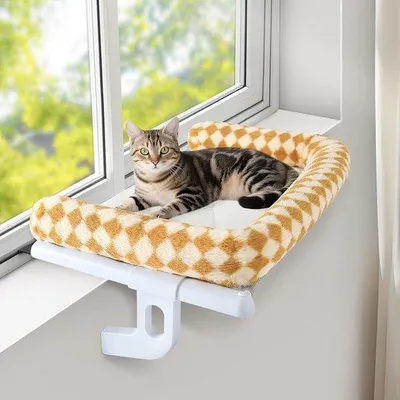 Produktbild von GUUSII HOME Katze Hängematte Fenster Fenster Fensterbank Katze Liegestuhl Balkon Katze Bett für Bett Bett Heizkörper hängende Katzen hält 18 kg Katze Fenster Bett Hängematte 56 x 38 cm (Bruin,S)
