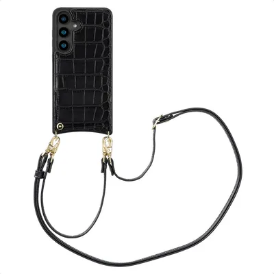 Image de Selencia Nova Croco Phone Case avec cordon et porte-cartes pour le Samsung Galaxy S24 - Noir