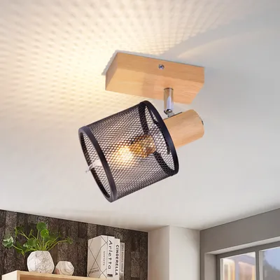 Produktbild von ZMH Deckenstrahler1Flammig Deckenlampe Schwarz E14 Wandstrahler Schwenkbar Vintage Küchenlampe Holz Deckenspot LED Wohnzimmer Schlafzimmer Flur Ohne L